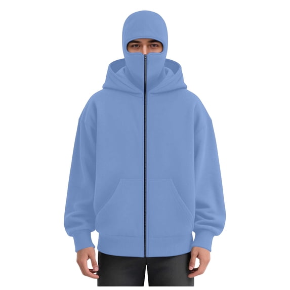 ZCFZJW Full Zip Up Hoodie Men with Face Mask Casual Fashion Lightweight Streetwear Long Sleeve Athletic Hooded Pullover Sweatshirts for Fishing Hiking with Pockets Light Blue S