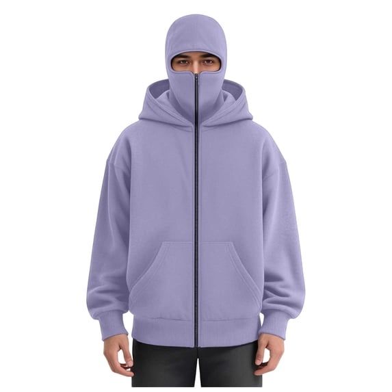 ZCFZJW Full Zip Up Hoodie Men with Face Mask Casual Fashion Lightweight Streetwear Long Sleeve Athletic Hooded Pullover Sweatshirts for Fishing Hiking with Pockets Rose Gold S