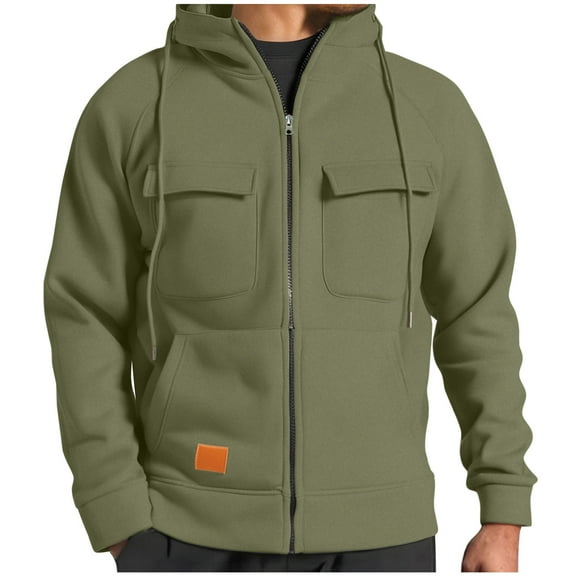 ZCFZJW Full Zip up Hoodie Tops for Men Big and Tall Regular Fit Casual Fall Winter Long Sleeve Drawstring Hooded Jacket Lightweight Pullover Sweatshirts with Pockets Army Green XXXL
