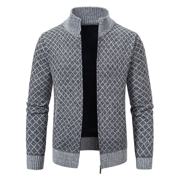 ZCFZJW Full Zip Mens Sweaters Cardigan Knitted Long Sleeve Fall Winter Warm Plaid Sweater Men's Workout Dress jacket with Pockets Gray XL