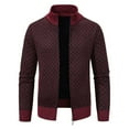 thumbnail image 1 of ZCFZJW Full Zip Mens Sweaters Cardigan Knitted Long Sleeve Fall Winter Warm Plaid Sweater Men's Workout Dress jacket with Pockets Wine XL, 1 of 5