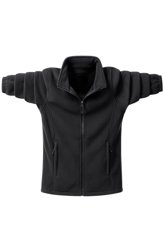 Full Zip up Sherpa Fleece Wool Jackets for Men Big and Tall Regular Fit Winter Thick Warm Casual Long Sleeve Stand Collar Cardigan Sweater Tops with Pockets Black#01 L
