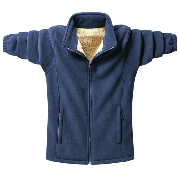 ZCFZJW Full Zip up Sherpa Fleece Wool Jackets for Men Big and Tall Regular Fit Winter Thick Warm Casual Long Sleeve Stand Collar Cardigan Sweater Tops with Pockets Dark Blue#02 XL