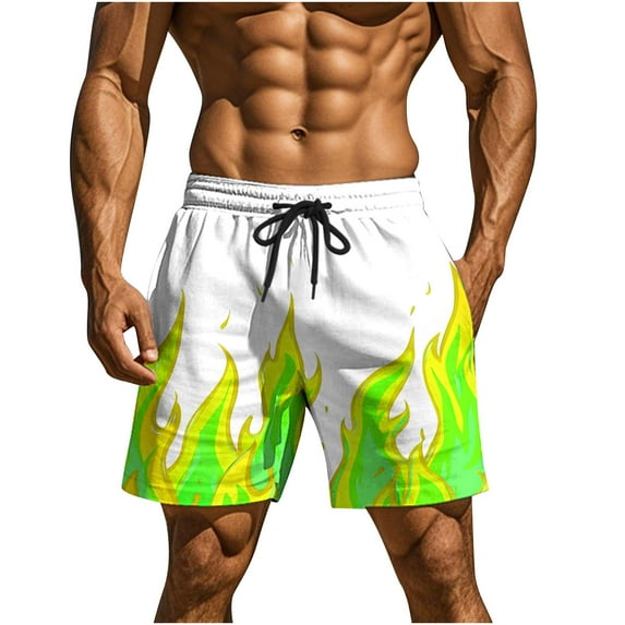 ZCFZJW Funny 3D Printed Swim Trunks for Men Big and Tall Regular Fit Casual Drawstring Elastic Waist Beach Bathing Suit Quick Dry Board Shorts with Pockets Green M