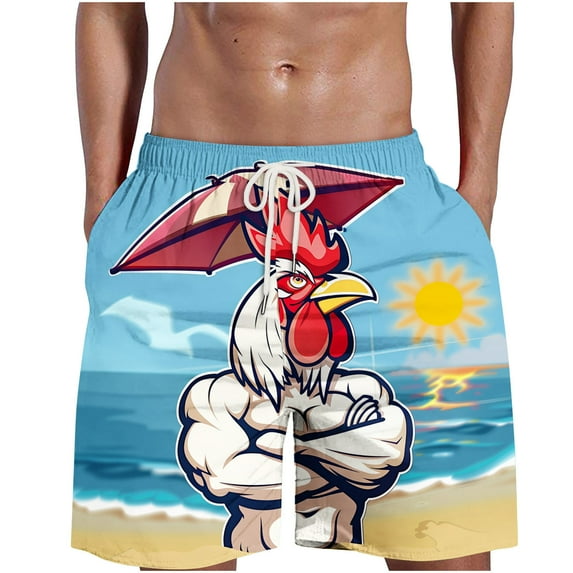 ZCFZJW Funny Chicken Print Beach Hawaiian Board Shorts for Men Big and Tall Regular Fit Casual Drawstring Elastic Quick Dry Swim Trunks with Pockets Multicolor#02 XXXXXL