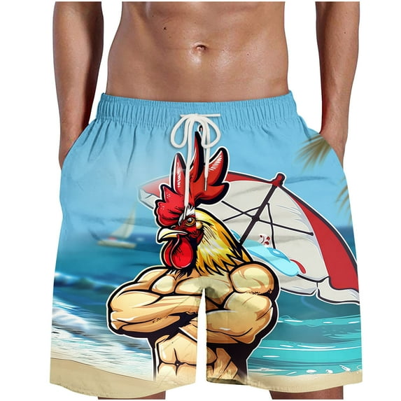 ZCFZJW Funny Chicken Print Beach Hawaiian Board Shorts for Men Big and Tall Regular Fit Casual Drawstring Elastic Quick Dry Swim Trunks with Pockets Multicolor#04 XL