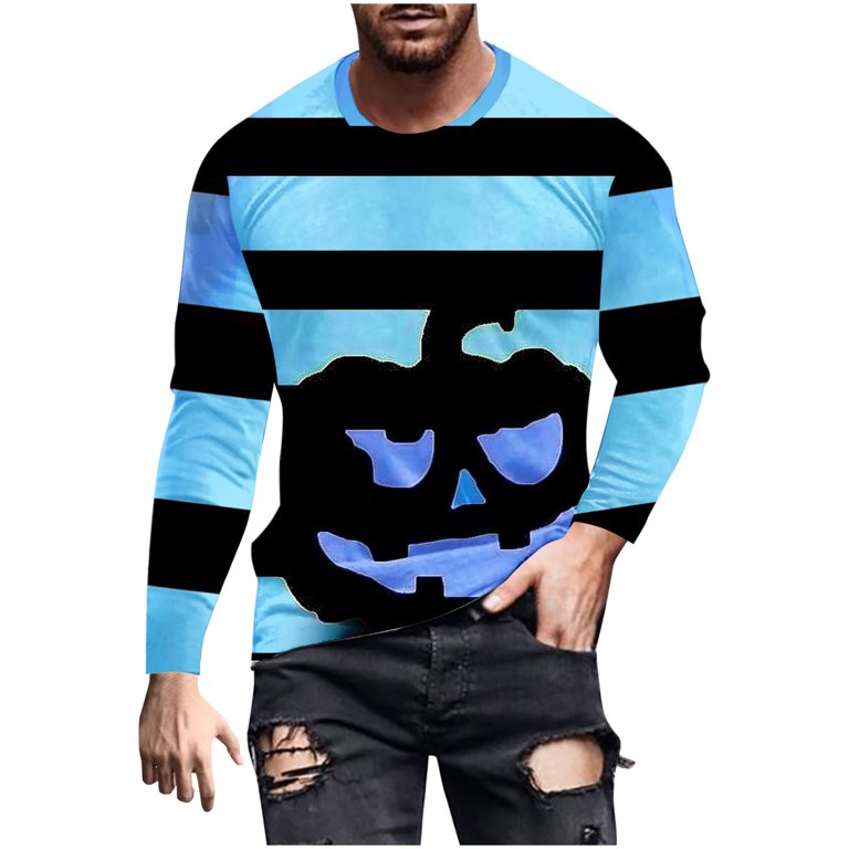 ZCFZJW Funny Print Halloween Shirts for Men Casual Long Sleeve 