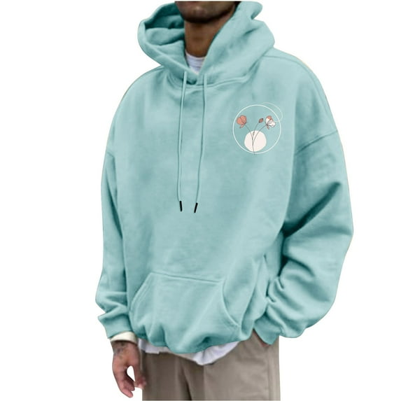 ZCFZJW Funny Print Long Sleeve Hooded Sweatshirts for Men Big and Tall Regular Fit Casual Drawstring Hoodie Outwear Coat Tops with Pockets Light Blue XL