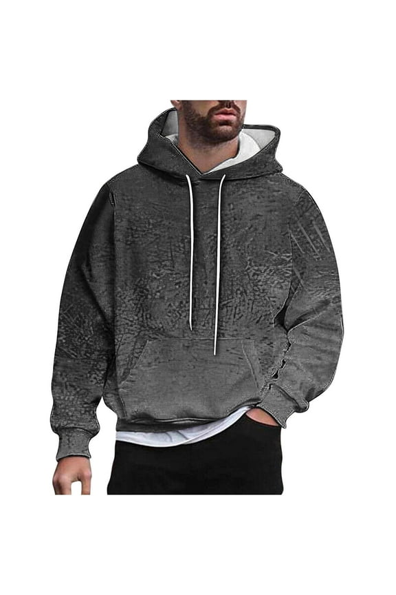 Funny Print Long Sleeve Hooded Sweatshirts for Men Lightweight Color Block Print Drawstring Hoodies Loose Regular Fit Cotton Outwear Coat with Pocket Gray L