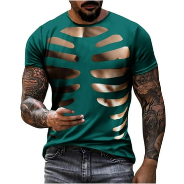 ZCFZJW Funny Print T-Shirts Men Big and Tall Regular Fit Casual 3D Novelty Pattern Graphic Summer Short Sleeve Round Neck Graphic Tees Shirt Tops Green XXXL