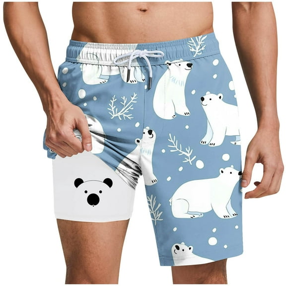 ZCFZJW Funny Printed Swim Trunks for Men with Compression Line Big and Tall Regular Fit Casual Drawstring Elastic Waist Beach Bathing Suit Lightewight Quick Dry Boardshorts with Pockets White M