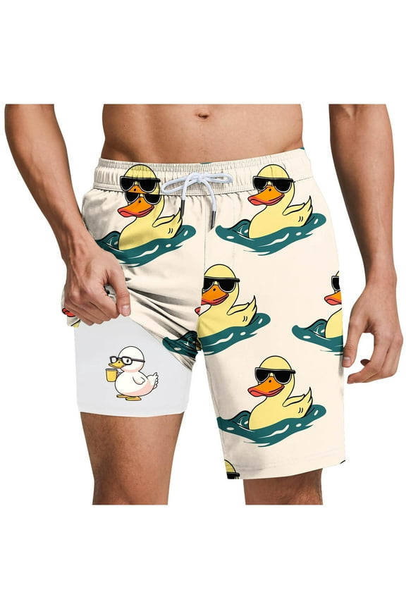 Funny Printed Swim Trunks for Men with Compression Line Big and Tall Regular Fit Casual Drawstring Elastic Waist Beach Bathing Suit Lightewight Quick Dry Boardshorts with Pockets Beige XXXL