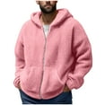 thumbnail image 1 of ZCFZJW Fuzzy Hoodie Jackets for Men Big and Tall Regular Fit Casual Sherpa Fleece Long Sleeve Full Zip up Hooded Outwear Coat Winter Plush Thick Warm Fashion Outfits Pink L, 1 of 6
