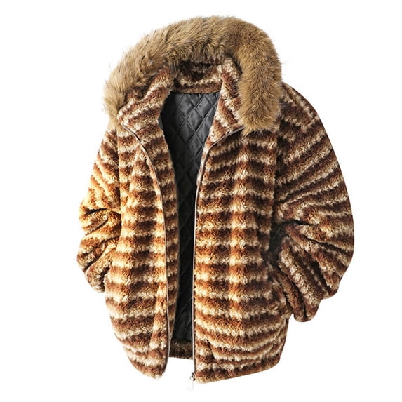 ZCFZJW Fuzzy Quilted Jacket Men with Faux Fluffy Hood Fleece Lined Outwear Heavyweight Fall Winter Zip Up Insulated Warm Jackets with Pockets Coffee XL