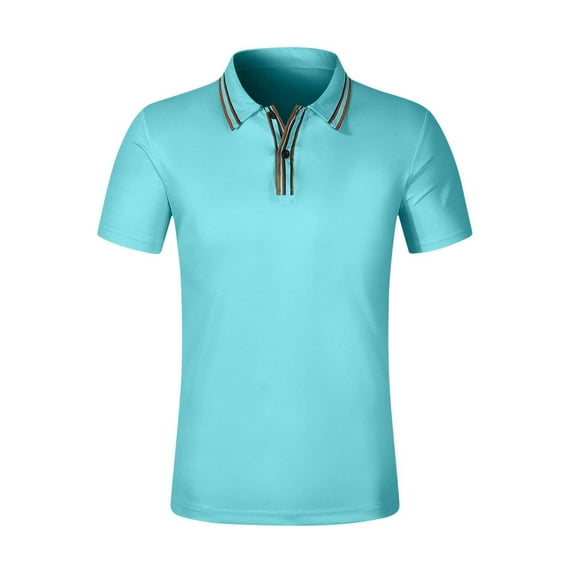ZCFZJW Golf Shirts for Men Big and Tall Regular Fit Casual Summer Short Sleeve Casual Lapel Collar Button up V Neck Moisture Wicking T-Shirt Tops Light Blue L