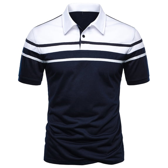 ZCFZJW Golf Shirts for Men Big and Tall Regular Fit Casual Summer Short Sleeve Lapel Collar Button Down Plain Tees Shirt Trendy Color Splicing Tops Blue M