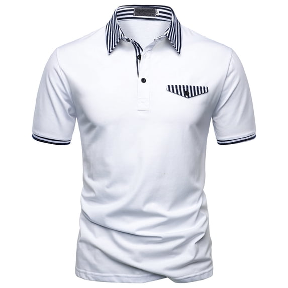 ZCFZJW Golf Shirts for Men Big and Tall Regular Fit Casual Summer Short Sleeve Lapel Collar Button Down Plain Tees Shirt Trendy Color Splicing Tops White M