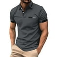 thumbnail image 1 of ZCFZJW Golf Shirts for Men Short Sleeve Regular Fit Moisture Wicking Performance Casual Summer Striped Print Mens Polo Shirts with Pockets Dark Gray XXXL, 1 of 5