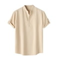 thumbnail image 1 of ZCFZJW Half Button up Shirts for Men Casual Solid Color Rolled Short Sleeve V Neck Plain Tees Shirt Tops Loose Lightweight Comfy Workout T-Shirts Khaki L, 1 of 9