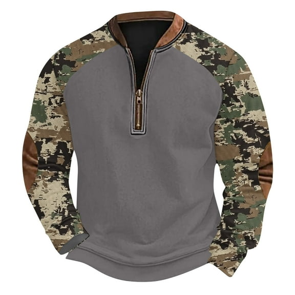 ZCFZJW Half Zip up Long Sleeve Camo Sweatshirts for Men Big and Tall Regular Fit Casual Graphic Western Henley Shirts Loose Lightweight Comfy Pullover Tops XXXXL