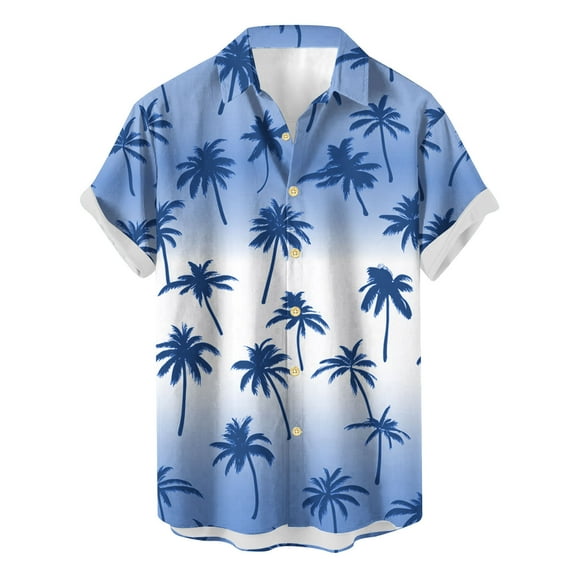 ZCFZJW Hawaiian Beach Tops for Men Casual Tie Dye Tropical Palm Tree Print Summer Short Sleeve Button Down Graphic T-Shirts Trendy Holiday Vacation Tees Shirt Blue M