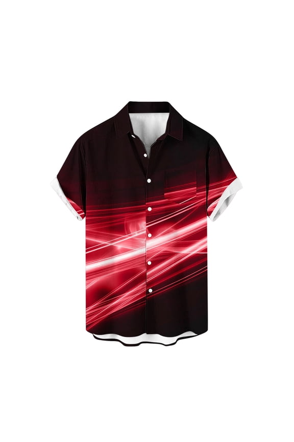 Hawaiian Bowling Shirts for Men Big and Tall Regular Fit Casual Short Sleeve Striped Color Block Printed Summer Beach Casual Button Down Aloha Shirts with Pockets Red XXL