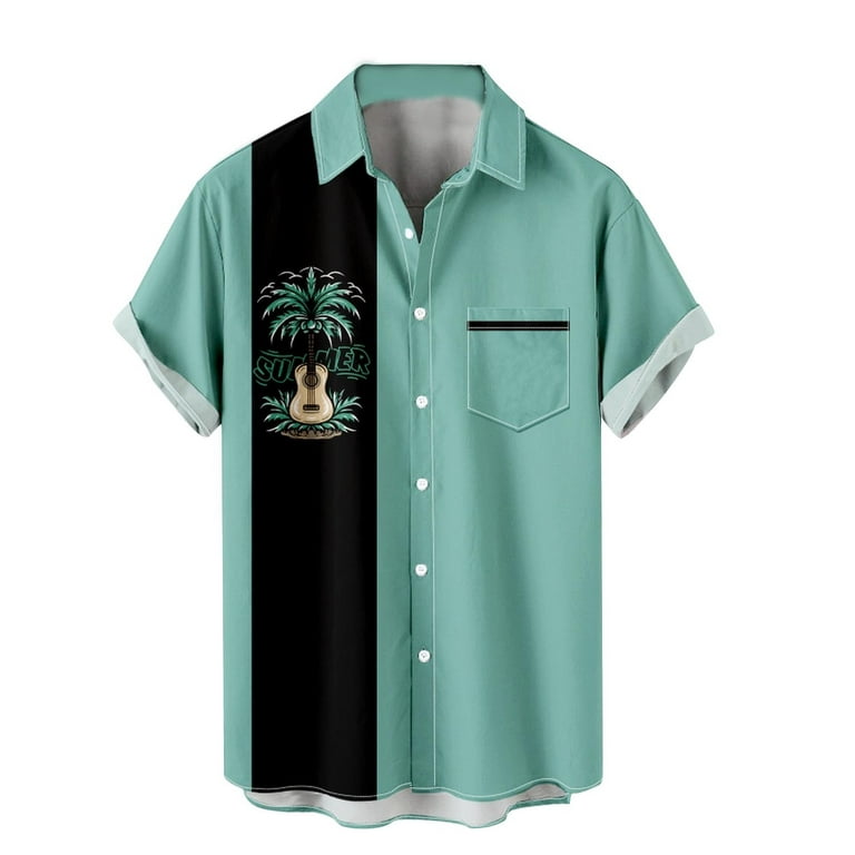 ZCFZJW Hawaiian Bowling Shirts for Men Short Sleeve Button Down Shirt  Casual Tropical Print Beach Summer Holiday Gifts T Shirts with Pocket  A05-Mint