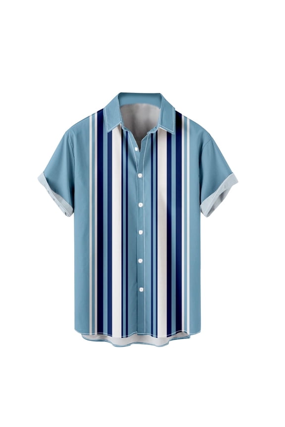 Hawaiian Bowling Shirts for Men Short Sleeve Summer Beach Shirt Casual 3D Funny Cool Printed Lapel Button Down Holiday Shirts Blue S