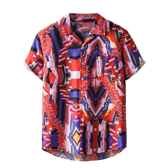 ZCFZJW Hawaiian Shirt Men Casual Short Sleeve Button Down Tropical Printed Pocket T Shirts Loose Regular Fit Comfy Cotton Beach Holiday Shirts Red XXXL