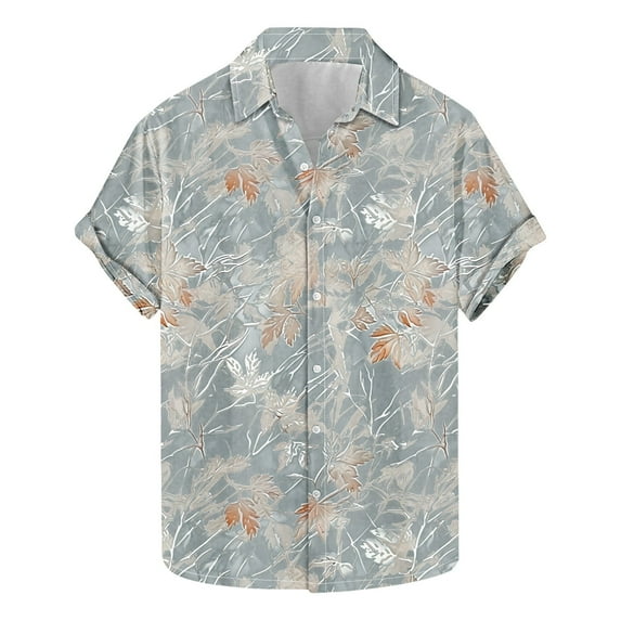 ZCFZJW Hawaiian Shirt for Men Regular Fit Summer Lightweight Breathable Blouse Vintage Leaves Printed Short Sleeve Button Down Graphic T-Shirt Tops Blue XL