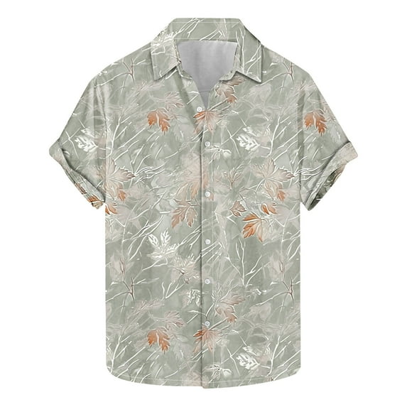 ZCFZJW Hawaiian Shirt for Men Regular Fit Summer Lightweight Breathable Blouse Vintage Leaves Printed Short Sleeve Button Down Graphic T-Shirt Tops Green XL