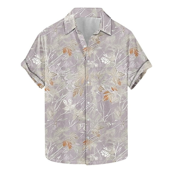 ZCFZJW Hawaiian Shirt for Men Regular Fit Summer Lightweight Breathable Blouse Vintage Leaves Printed Short Sleeve Button Down Graphic T-Shirt Tops Purple XXXL