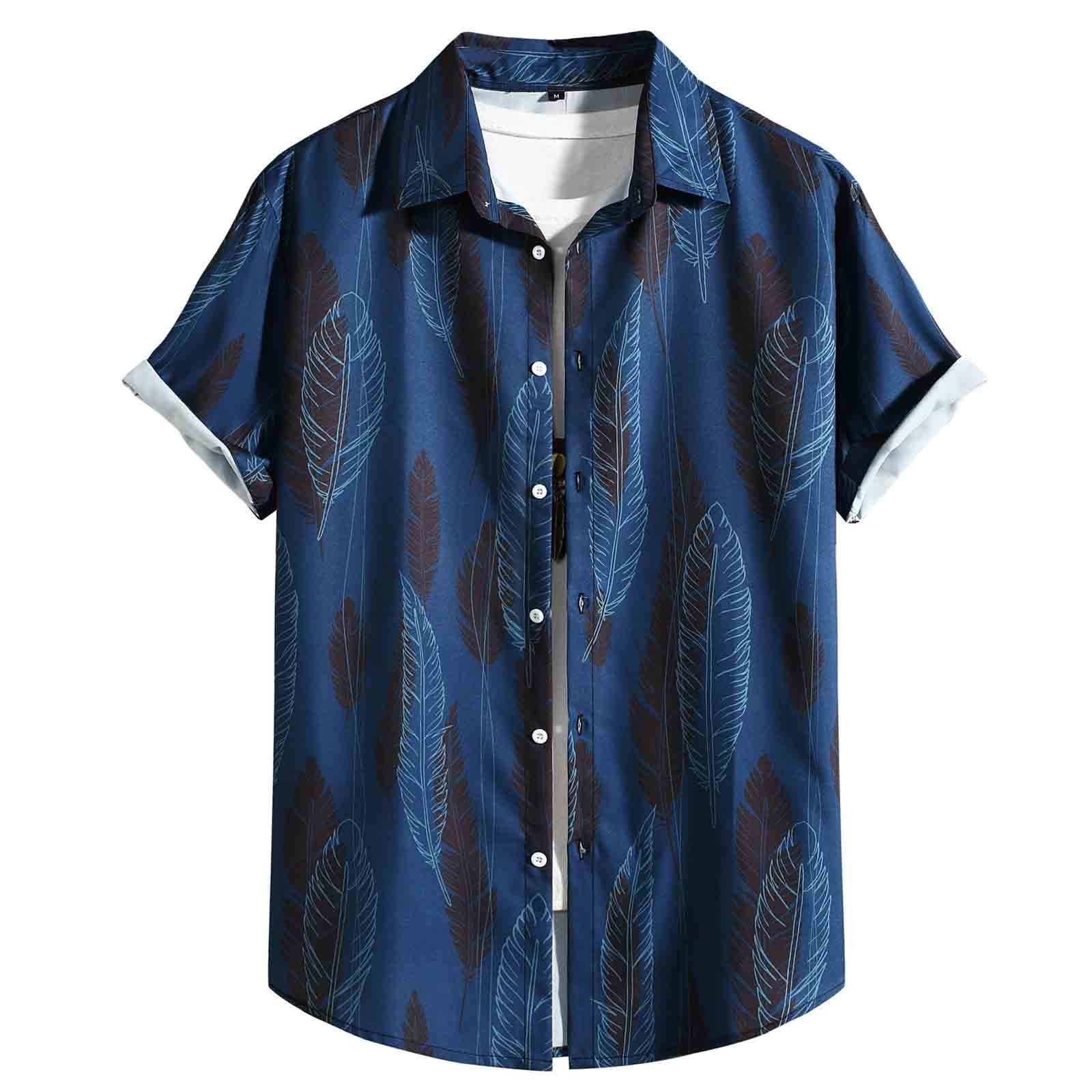 ZCFZJW Hawaiian Shirt for Men Vintage Ethnic Style Print Short Sleeve  Button Down Shirts Aloha Shirt Summer Casual Holiday Funny Party Outfits  Tops Blue XXL 