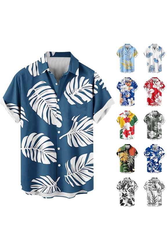 Hawaiian Shirts for Men Big and Tall Regular Fit Casual Tropical Floral Pattern Print Summer Short Sleeve Button Down Graphic T-Shirts Tops with Pockets Sky Blue XXXXXL