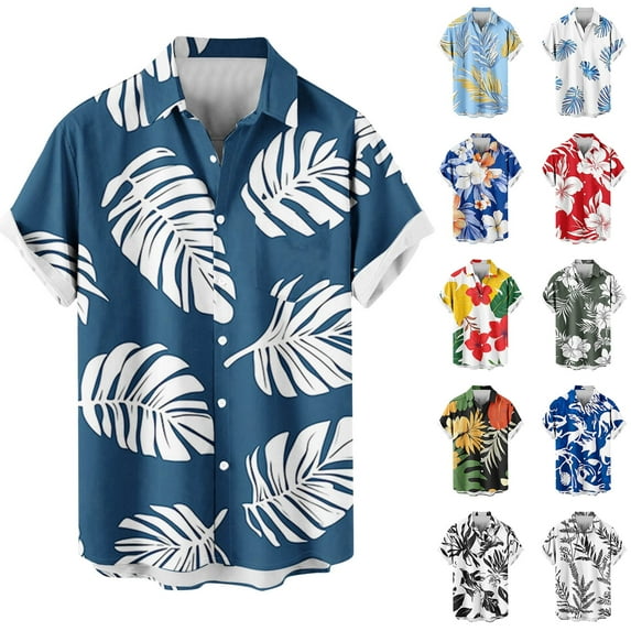 ZCFZJW Hawaiian Shirts for Men Big and Tall Regular Fit Casual Tropical Floral Pattern Print Summer Short Sleeve Button Down Graphic T-Shirts Tops with Pockets Watermelon Red L