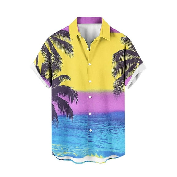 ZCFZJW Hawaiian Shirts for Men Big and Tall Regular Fit Casual Tropical Palm Tree Print Beach Vacation Tees Shirt Summer Short Sleeve Button Down Graphic T-Shirt Tops Multicolor#04 XL