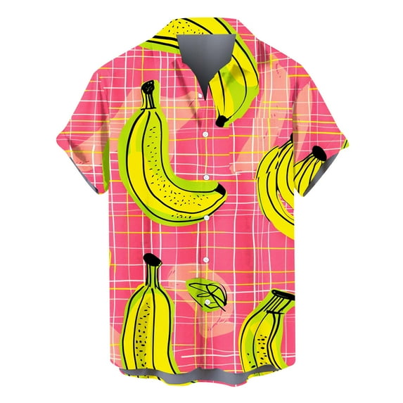 ZCFZJW Hawaiian Shirts for Men Funny Print Summer Short Sleeve Button Down Graphic T-Shirts Loose Regular Fit Comfy Beach Holiday Vacation Tees Tops Pink XL