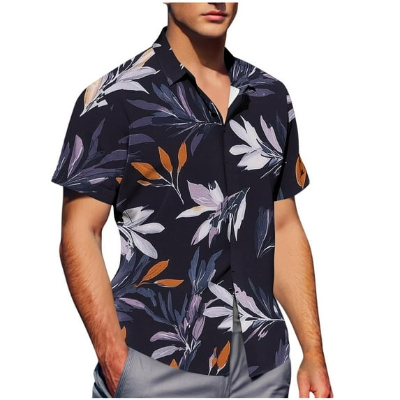 ZCFZJW Hawaiian Shirts for Men Quick Dry Summer Regular Fit Casual Floral Summer Short Sleeve Button Down Beach T-Shirts Trendy Holiday Vacation Tees Outfits Multicolor#22 S