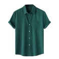thumbnail image 1 of ZCFZJW Hawaiian Shirts for Men Summer Short Sleeve Casual Solid Button Down Beach Holiday Vacation Tees Shirt Tops Loose Fit Soft Cotton Tshirt with Pocket Army Green XL, 1 of 9