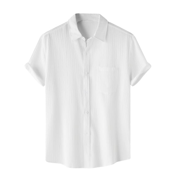 ZCFZJW Hawaiian Shirts for Men Summer Short Sleeve Casual Solid Button Down Beach Holiday Vacation Tees Shirt Tops Loose Fit Soft Cotton Tshirt with Pocket White XL