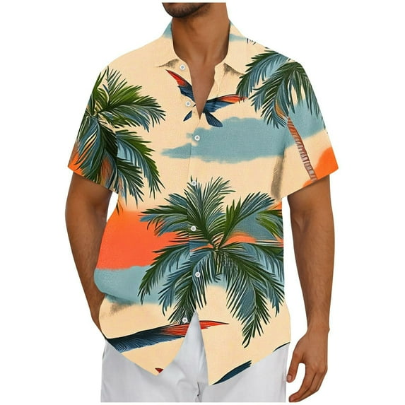 ZCFZJW Hawaiian Shirts for Men Summer Tropical Palm Tree Print Short Sleeve Button Down Graphic Holiday Vacation Tees Tops Trendy Beach Outfit Clothes Khaki#04 M