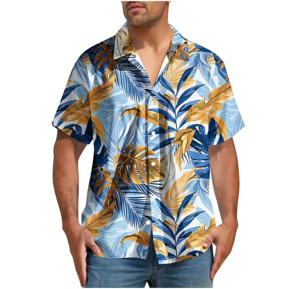 ZCFZJW Hawaiian Shirts for Men Trendy Summer Short Sleeve Tropical Floral Printed Button Down Graphic Holiday Beach Vacation Tees Tops Multicolor#09 XL