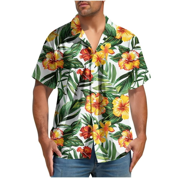 ZCFZJW Hawaiian Shirts for Men Trendy Summer Short Sleeve Tropical Floral Printed Button Down Graphic Holiday Beach Vacation Tees Tops Multicolor#14 XXXXL