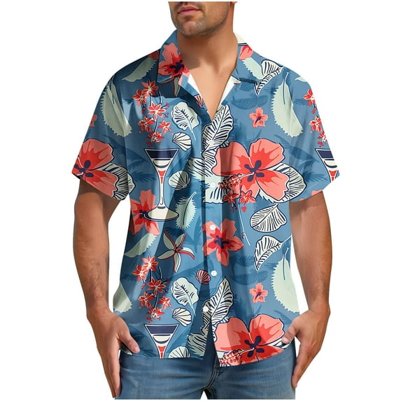 ZCFZJW Hawaiian Shirts for Men Trendy Summer Short Sleeve Tropical Floral Printed Button Down Graphic Holiday Beach Vacation Tees Tops Multicolor#19 XXXL