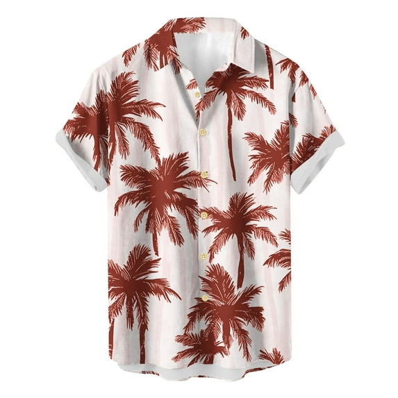 ZCFZJW Hawaiian Shirts for Men Big and Tall Regular Fit Casual Summer Short Sleeve Tropical Palm Tree Graphic Button Down T-Shirts Tops Brown M