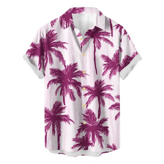 ZCFZJW Hawaiian Shirts for Men Big and Tall Regular Fit Casual Summer Short Sleeve Tropical Palm Tree Graphic Button Down T-Shirts Tops Purple XXXL