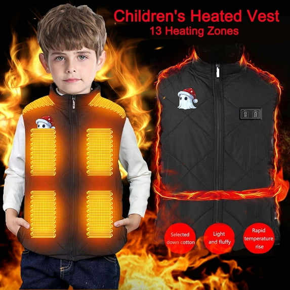 ZCFZJW Heated Jacket Heated Vest for Kids Boy Girls, Sleeveless Lightweight USB Rechargeable Thick Warm Windproof Full Zip Up Down Jacket, Battery Not Included(Black#29,10-11 Years)