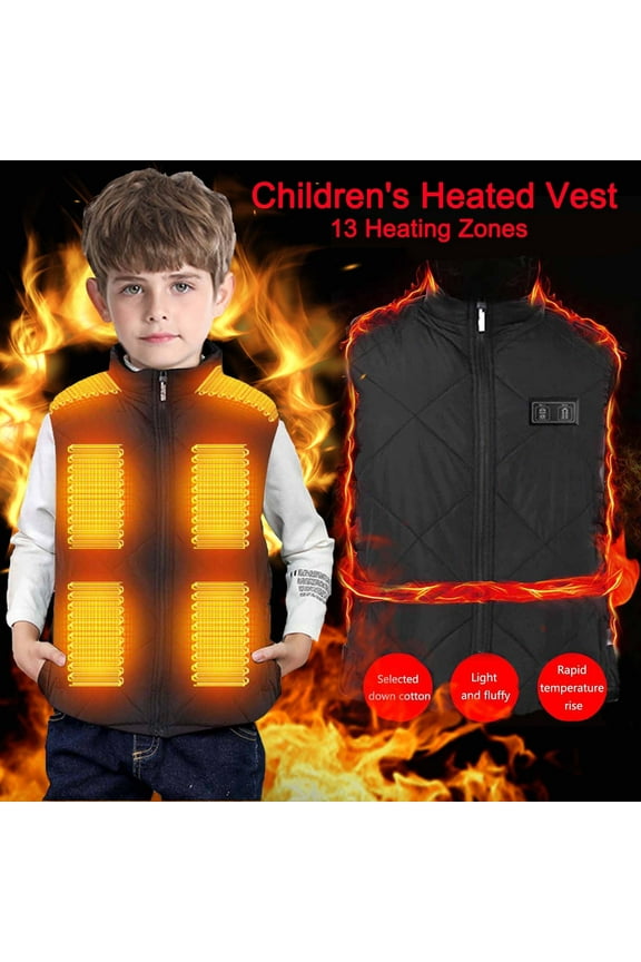 Heated Jacket Heated Vest for Kids Boy Girls, Sleeveless Lightweight USB Rechargeable Thick Warm Windproof Full Zip Up Down Jacket, Battery Not Included(Black,6-7 Years)