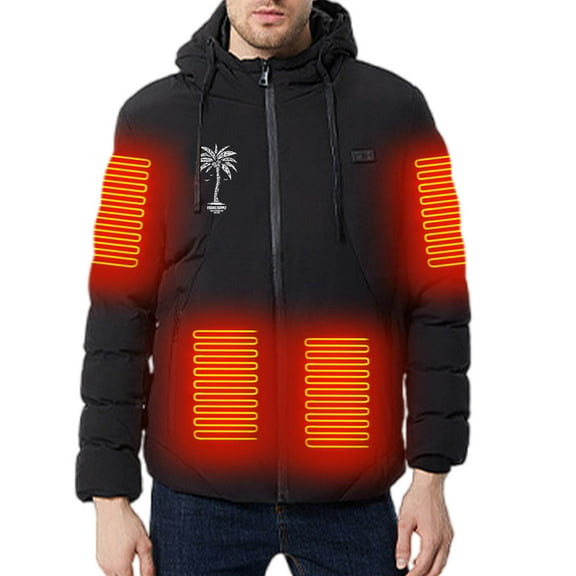 ZCFZJW Heated Jackets for Men with 11 Heating Zones, Waterproof Long Sleeve Zip up Heated Coat for Men & Women Electric Rechargable Heated Hoodie Tops Black XL