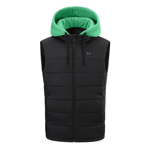 ZCFZJW Heated Vest for Men, Winter Hooded Heated Vests Outerwear for Men, Lightweight USB Electric Heated Clothing Vest with Dual Control 15 Heating Zones(Battery Pack Not Included) Green L